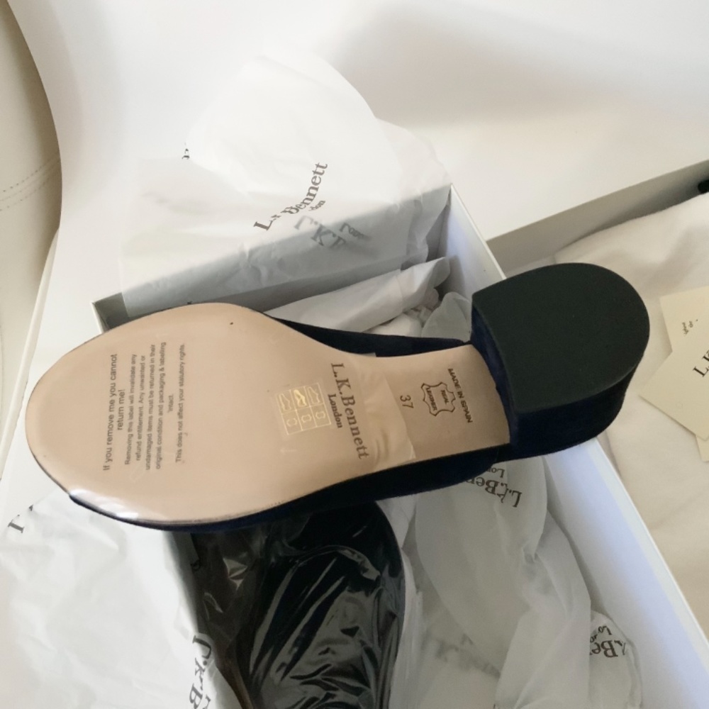 L. K. Bennet Navy Suede Jagoda Mule Heel Sandals - Picture 6 of 8